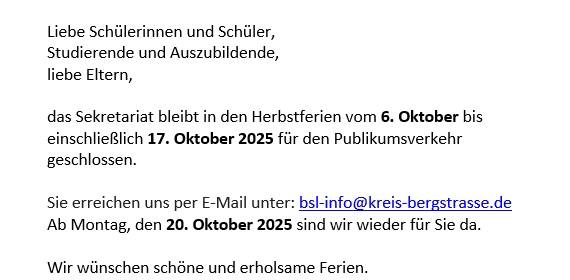 Öffnungszeiten während der Herbstferien